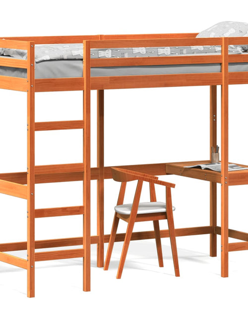 Încărcați imaginea în vizualizatorul Galerie, Cadru pat supraetajat cu birou, maro, 80x200 cm, lemn masiv pin - Lando

