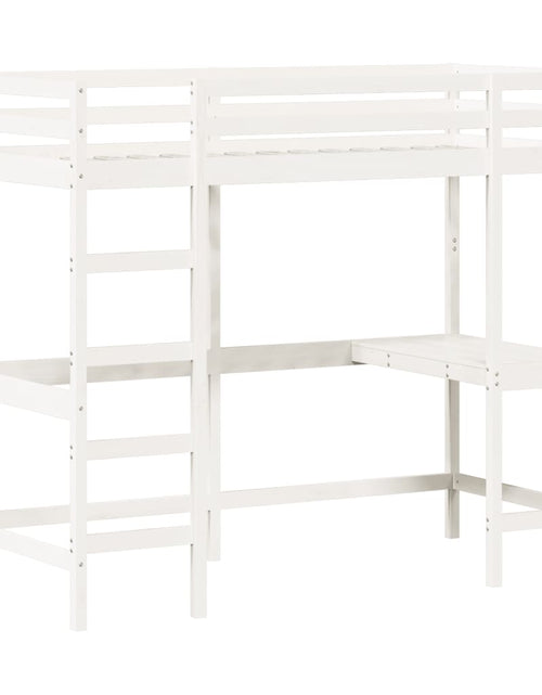 Încărcați imaginea în vizualizatorul Galerie, Cadru pat supraetajat cu birou, alb, 90x190 cm, lemn masiv pin - Lando
