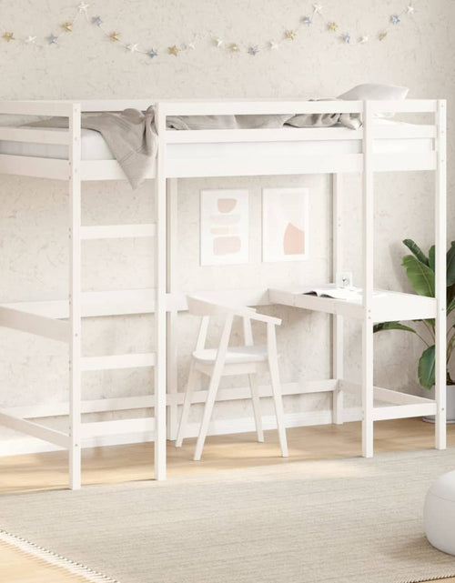 Încărcați imaginea în vizualizatorul Galerie, Cadru pat supraetajat cu birou, alb, 90x190 cm, lemn masiv pin - Lando
