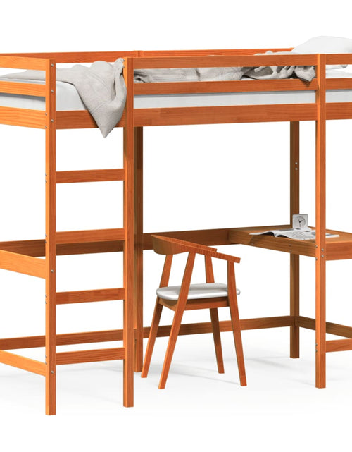Încărcați imaginea în vizualizatorul Galerie, Cadru pat supraetajat cu birou, maro, 90x190 cm, lemn masiv pin - Lando

