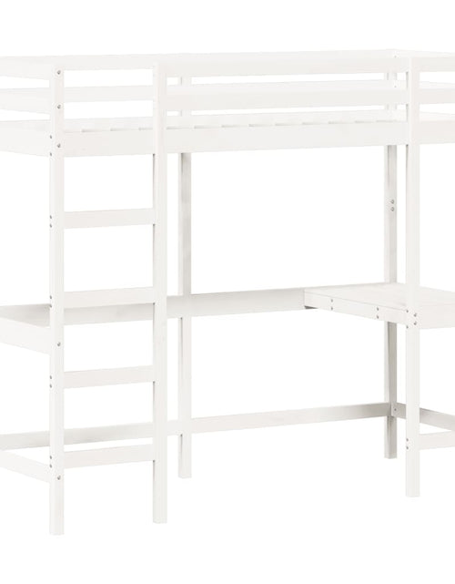 Încărcați imaginea în vizualizatorul Galerie, Cadru pat supraetajat cu birou, alb, 75x190 cm, lemn masiv pin - Lando
