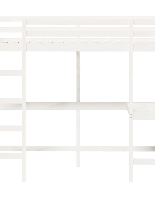 Загрузите изображение в средство просмотра галереи, Cadru pat supraetajat cu birou, alb, 75x190 cm, lemn masiv pin - Lando
