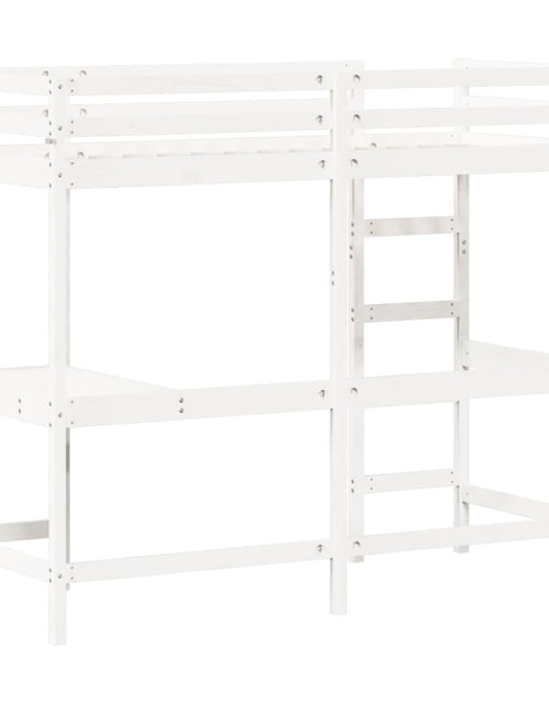Încărcați imaginea în vizualizatorul Galerie, Cadru pat supraetajat cu birou, alb, 75x190 cm, lemn masiv pin - Lando
