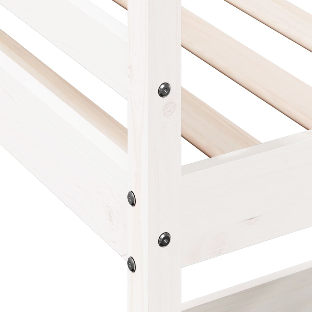 Cadru pat supraetajat cu birou, alb, 75x190 cm, lemn masiv pin - Lando