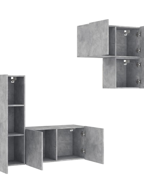 Încărcați imaginea în vizualizatorul Galerie, Unități TV de perete, 4 piese, gri beton, lemn prelucrat - Lando
