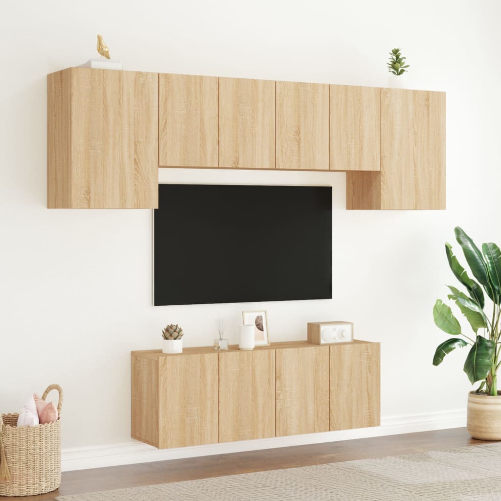 Unități TV de perete, 6 piese, stejar sonoma, lemn prelucrat - Lando