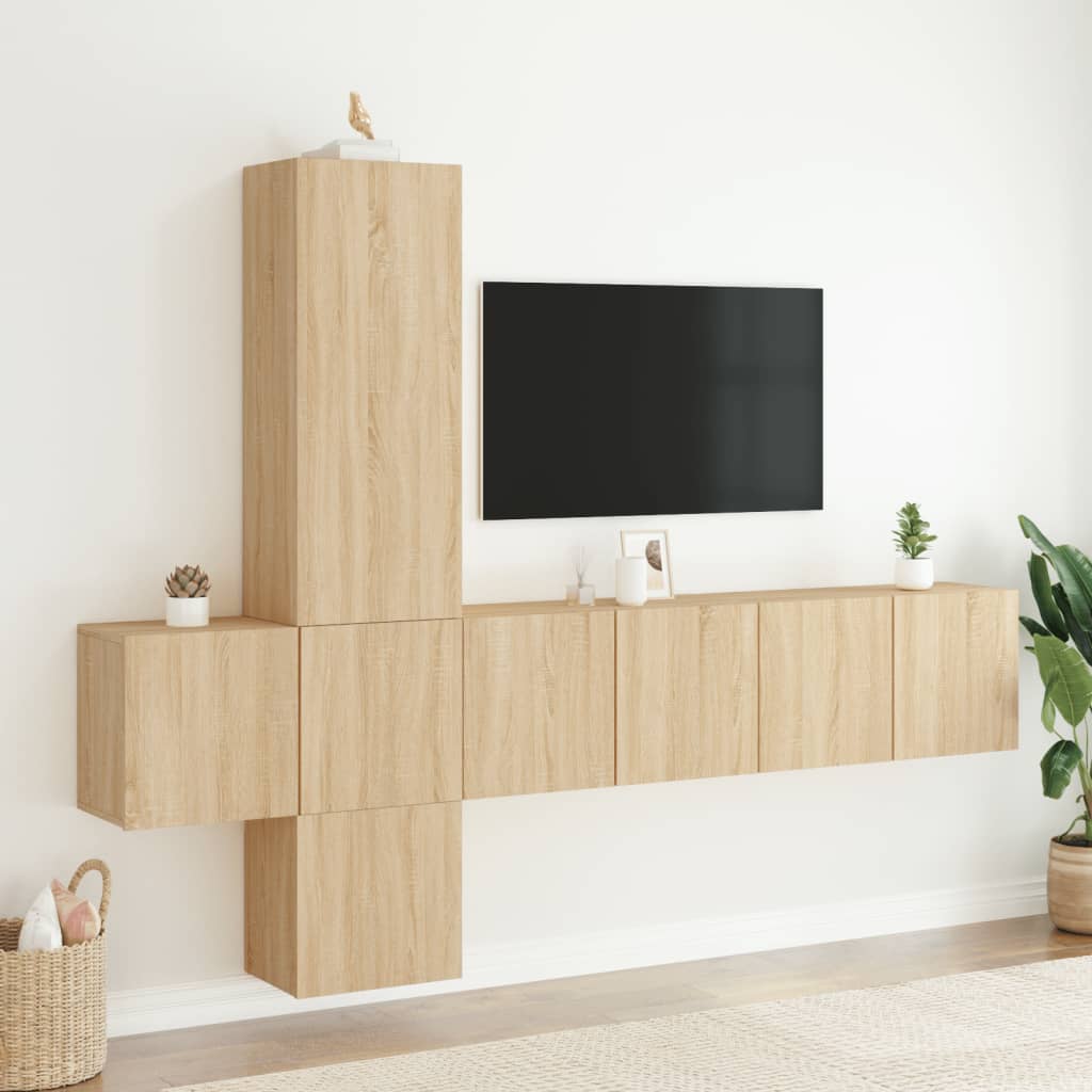 Unități TV de perete, 5 piese, stejar sonoma, lemn prelucrat - Lando