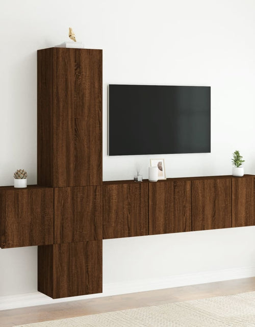 Încărcați imaginea în vizualizatorul Galerie, Unități TV de perete, 5 piese, stejar maro, lemn prelucrat - Lando
