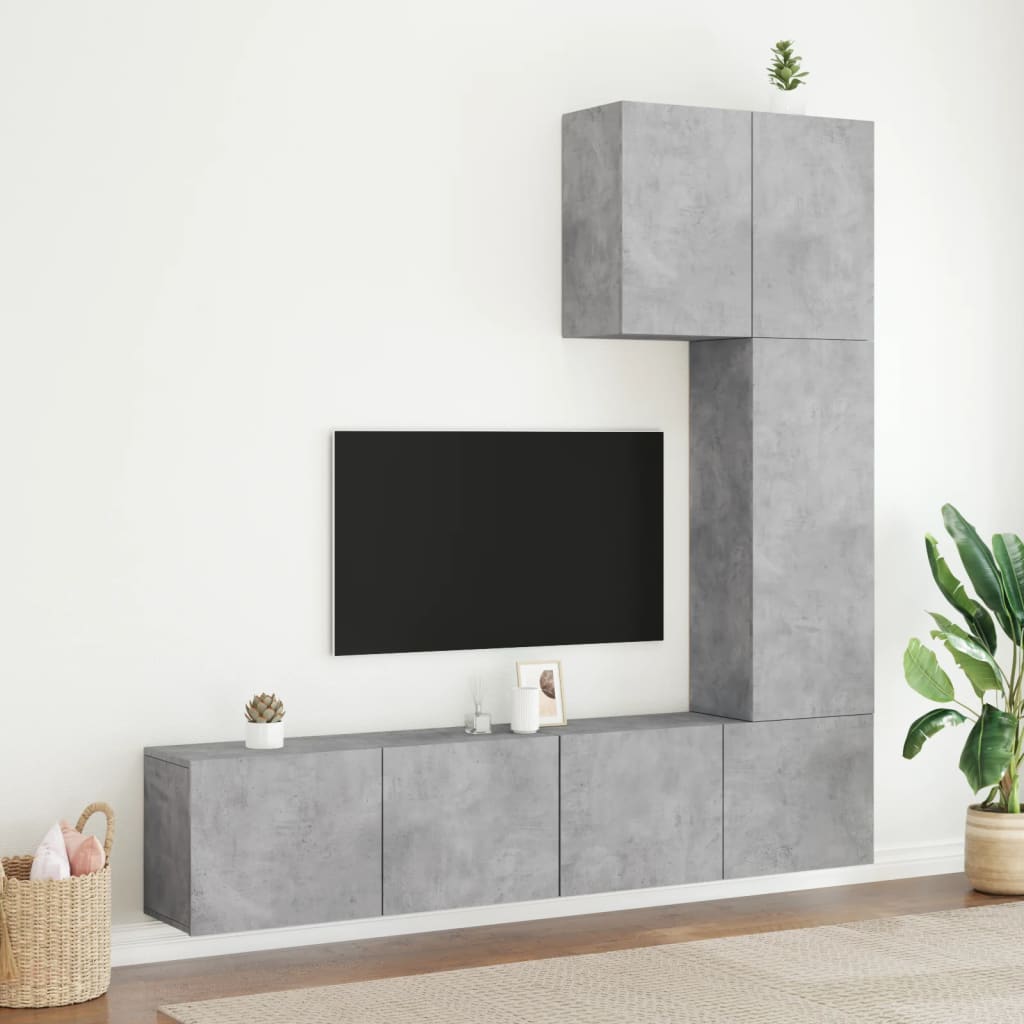 Unități TV de perete, 5 piese, gri beton, lemn prelucrat - Lando