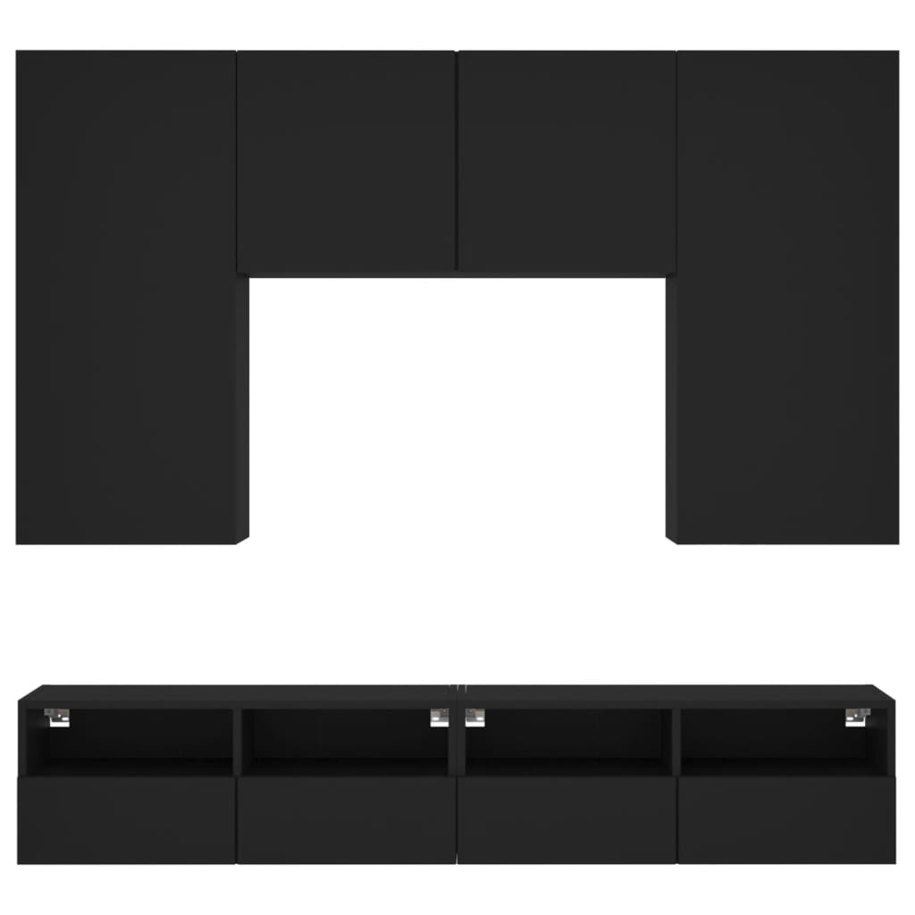 Unități TV de perete, 5 piese, negru, lemn prelucrat - Lando