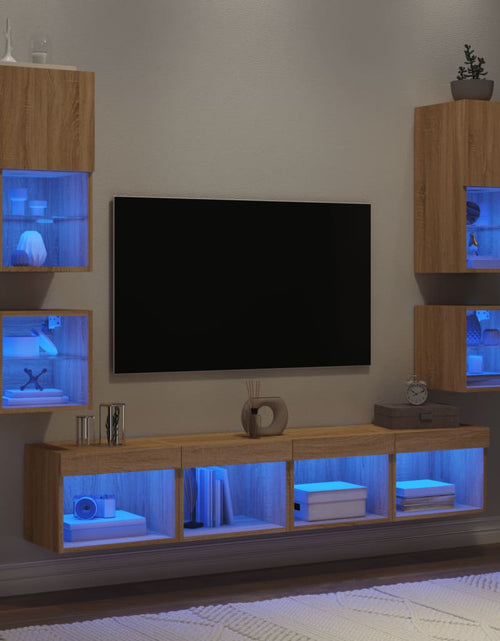 Încărcați imaginea în vizualizatorul Galerie, Unități de perete TV cu LED-uri, 8 piese, stejar sonoma, lemn - Lando
