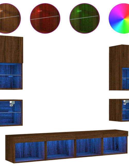Încărcați imaginea în vizualizatorul Galerie, Unități de perete TV cu LED-uri, 8 piese, stejar maro, lemn - Lando
