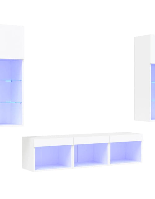 Încărcați imaginea în vizualizatorul Galerie, Unități de perete TV cu LED-uri, 5 piese, alb, lemn prelucrat - Lando
