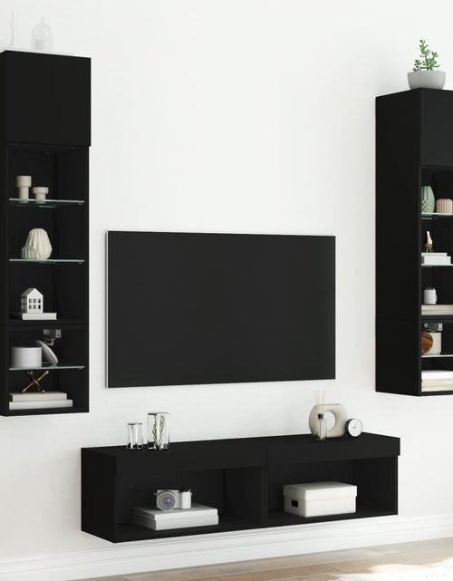 Încărcați imaginea în vizualizatorul Galerie, Unități de perete TV cu LED-uri, 6 piese, negru, lemn prelucrat - Lando
