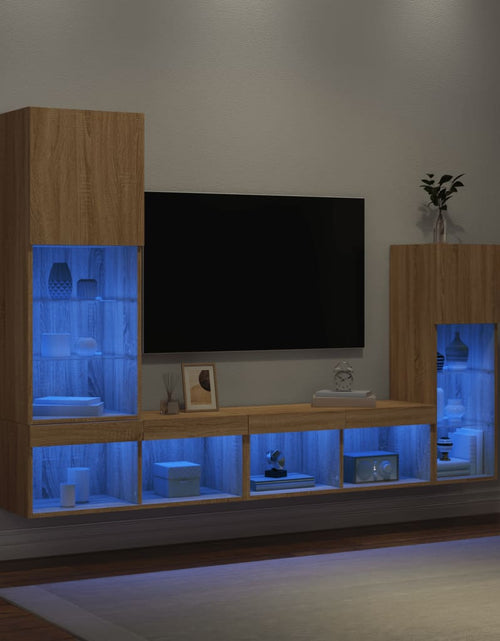 Încărcați imaginea în vizualizatorul Galerie, Unități de perete TV cu LED-uri, 4 piese, stejar sonoma, lemn - Lando
