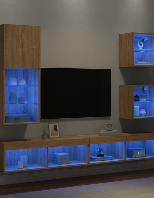 Încărcați imaginea în vizualizatorul Galerie, Unități de perete TV cu LED-uri, 5 piese, stejar sonoma, lemn - Lando
