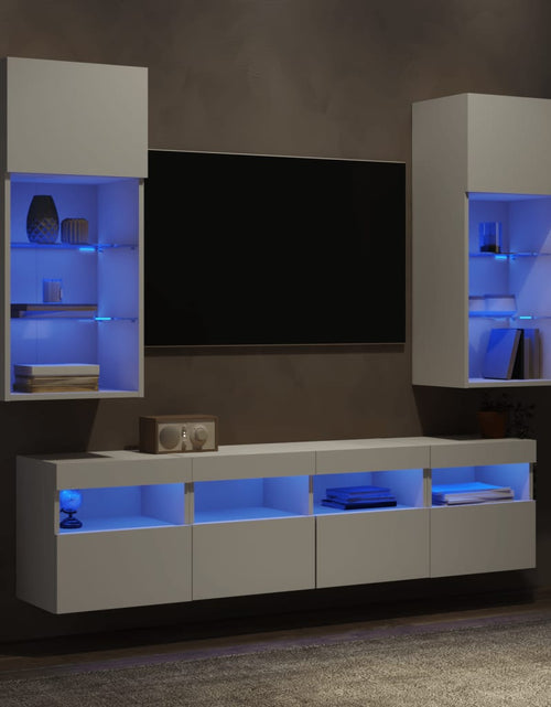 Încărcați imaginea în vizualizatorul Galerie, Unități de perete TV cu LED-uri, 5 piese, alb, lemn prelucrat - Lando
