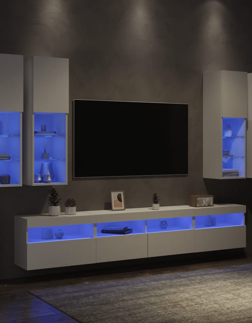 Încărcați imaginea în vizualizatorul Galerie, Set comode TV de perete, 7 piese, cu lumini LED, alb - Lando
