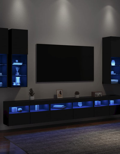 Загрузите изображение в средство просмотра галереи, Set comode TV de perete, 7 piese, cu lumini LED, negru - Lando
