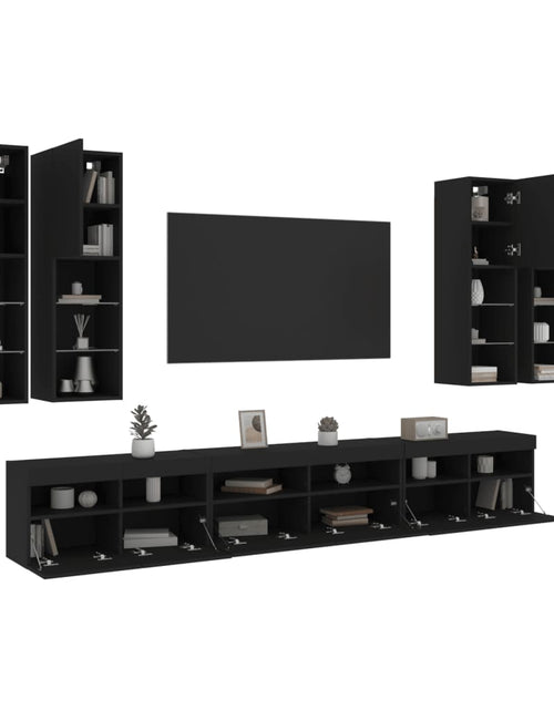 Încărcați imaginea în vizualizatorul Galerie, Set comode TV de perete, 7 piese, cu lumini LED, negru - Lando
