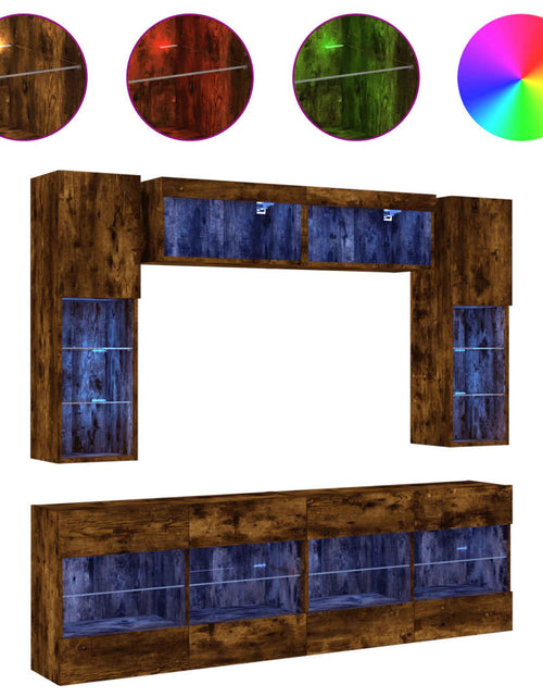 Încărcați imaginea în vizualizatorul Galerie, Comode TV de perete cu lumini LED, 6 piese, stejar fumuriu - Lando
