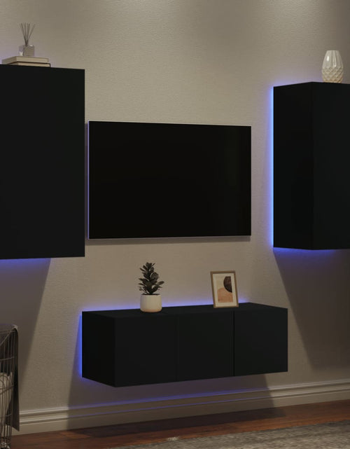 Încărcați imaginea în vizualizatorul Galerie, Unități de perete TV cu LED-uri, 4 piese, negru, lemn prelucrat - Lando
