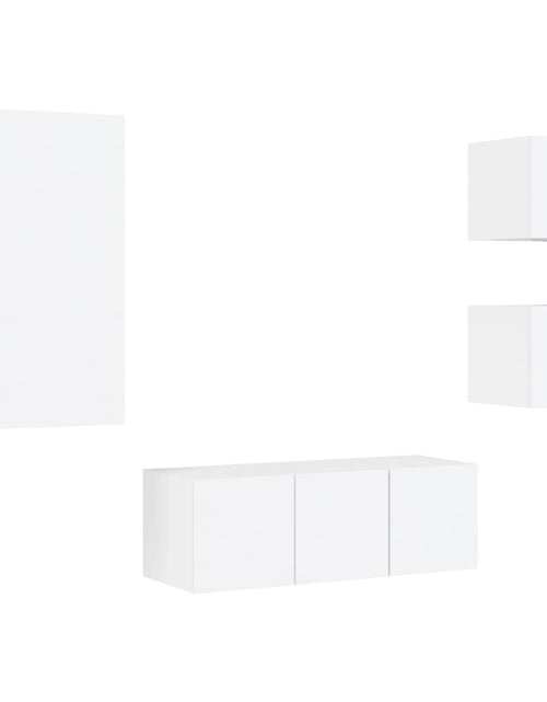 Загрузите изображение в средство просмотра галереи, Unități de perete TV cu LED-uri, 5 piese, alb, lemn prelucrat - Lando
