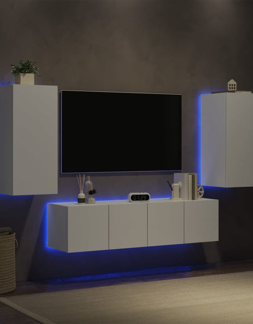 Загрузите изображение в средство просмотра галереи, Unități de perete TV cu LED-uri, 4 piese, alb, lemn prelucrat - Lando

