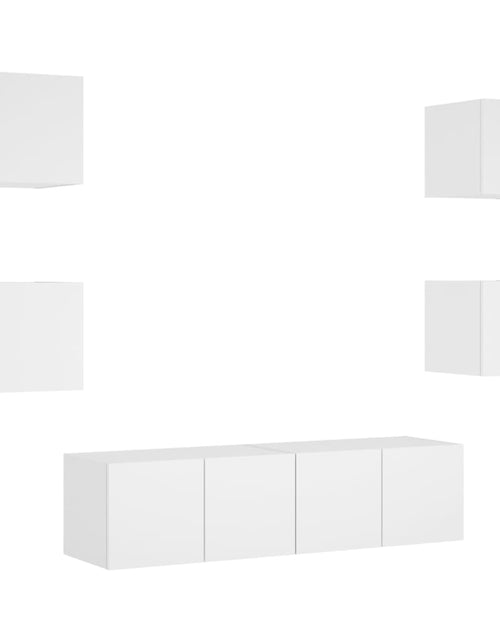 Încărcați imaginea în vizualizatorul Galerie, Unități de perete TV cu LED-uri, 6 piese, alb, lemn prelucrat - Lando
