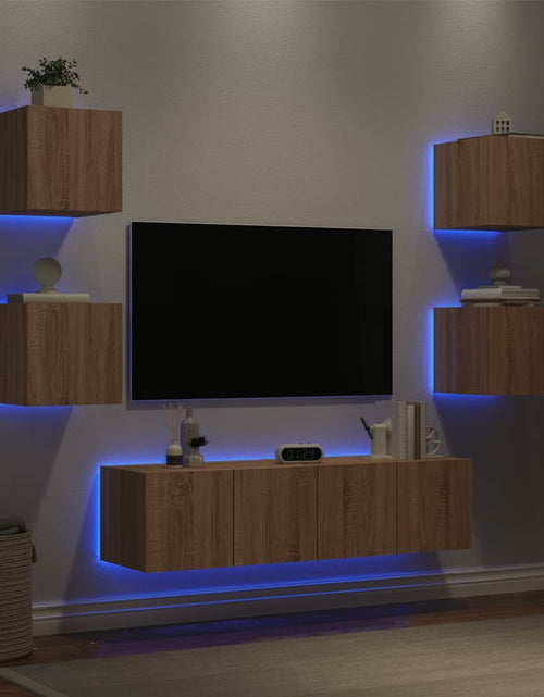 Загрузите изображение в средство просмотра галереи, Unități de perete TV cu LED-uri, 6 piese, stejar sonoma, lemn - Lando
