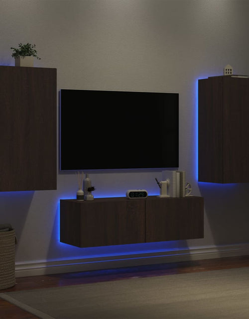 Încărcați imaginea în vizualizatorul Galerie, Comode TV de perete cu lumini LED, 3 piese, stejar maro - Lando
