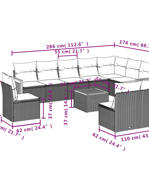 Încărcați imaginea în vizualizatorul Galerie, Set canapele de grădină cu perne, 11 piese, negru, poliratan - Lando
