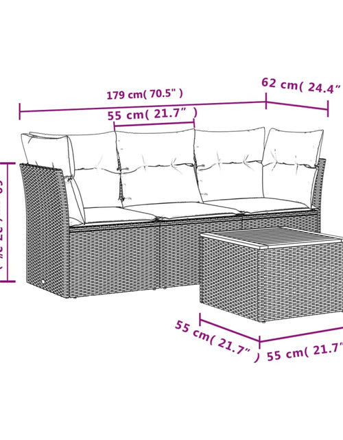 Încărcați imaginea în vizualizatorul Galerie, Set canapea de grădină cu perne, 4 piese, gri, poliratan - Lando
