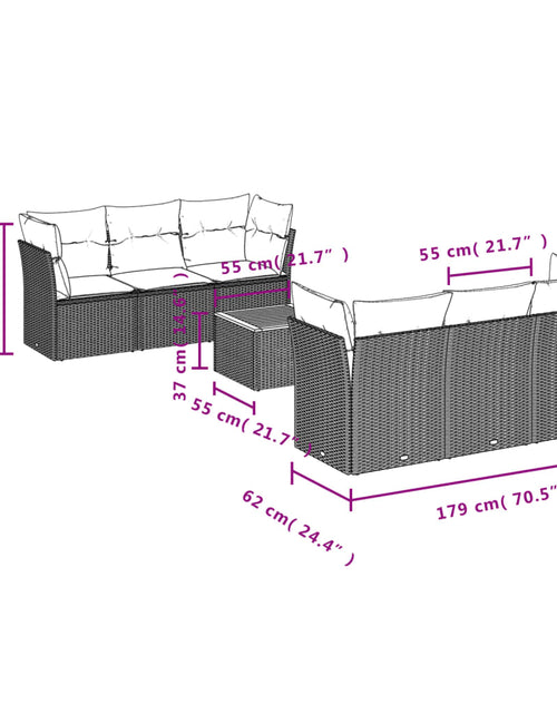 Încărcați imaginea în vizualizatorul Galerie, Set canapele de grădină, 7 piese, cu perne, gri, poliratan - Lando
