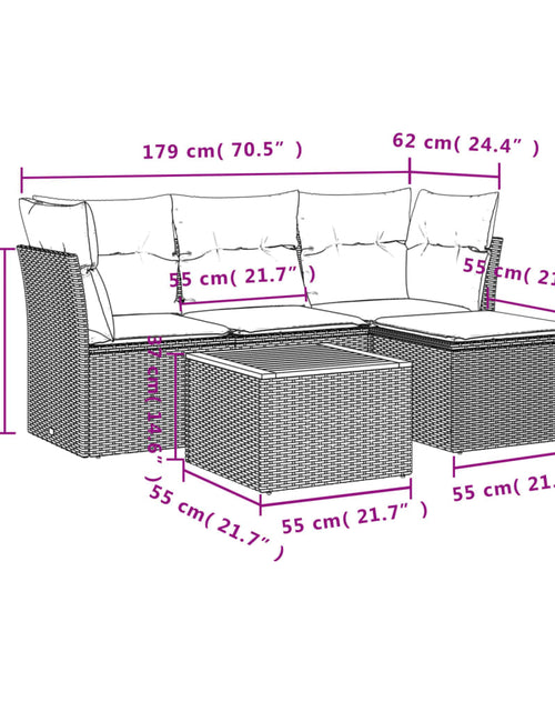 Încărcați imaginea în vizualizatorul Galerie, Set canapea de grădină cu perne, 5 piese, gri, poliratan - Lando
