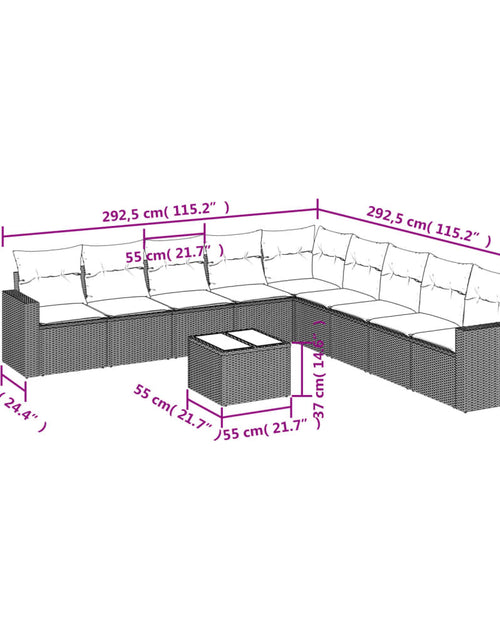 Încărcați imaginea în vizualizatorul Galerie, Set canapele de grădină cu perne, 10 piese, negru, poliratan - Lando
