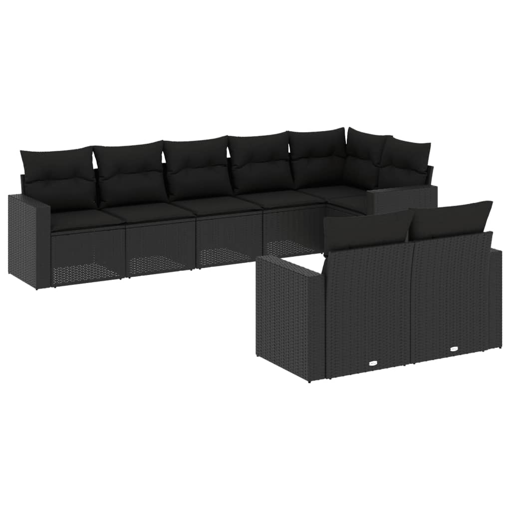 Set mobilier de grădină cu perne, 8 piese, negru, poliratan - Lando