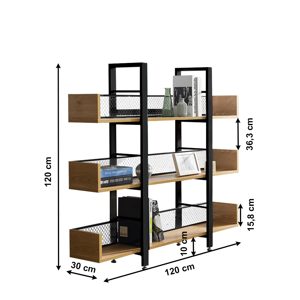 Raft cu 3 poliţe, negru / salcâm, KILIS TIP 1 Lando - Lando