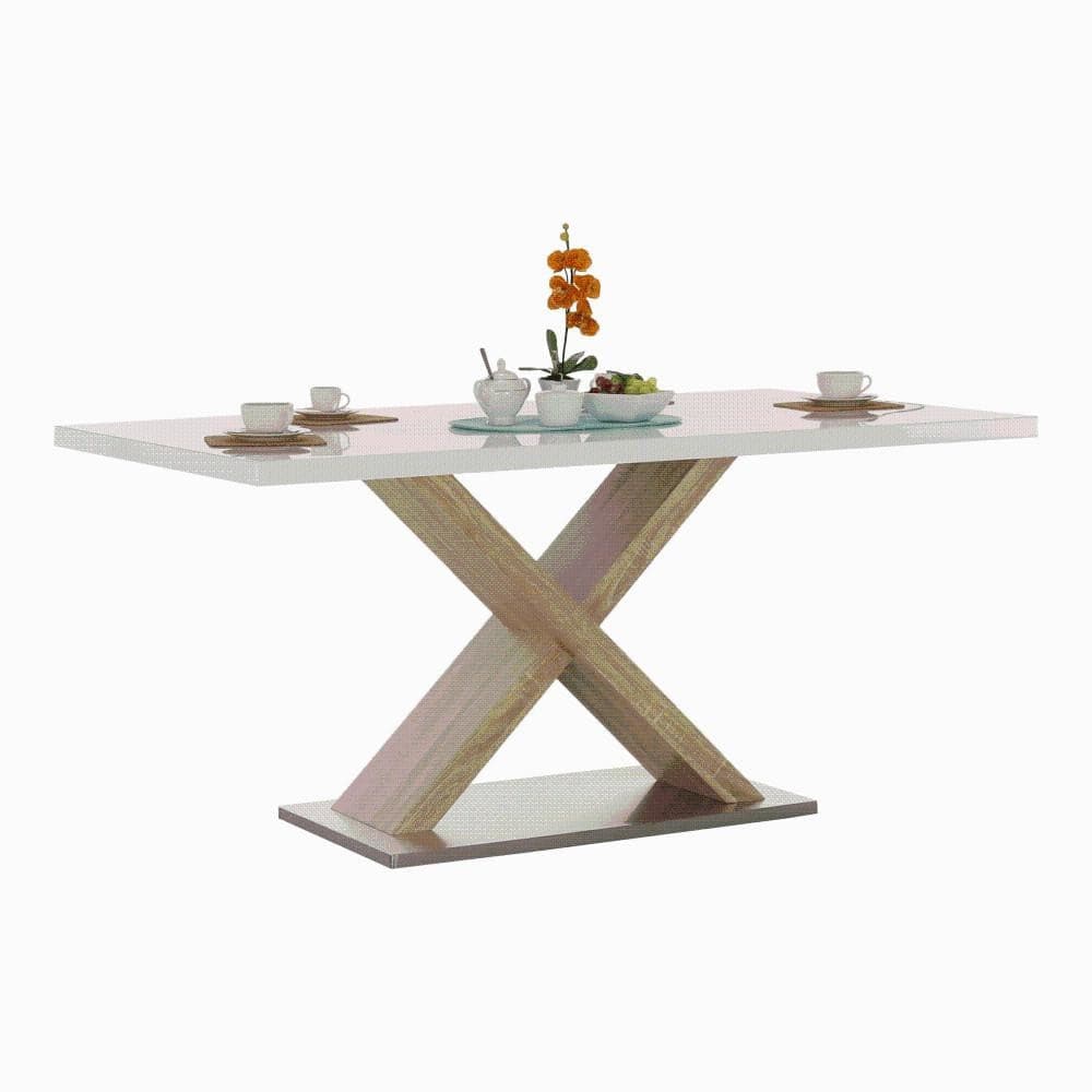 Masă dining, alb HG extra lucios/stejar sonoma, 160x90 cm, FARNEL Lando - Lando
