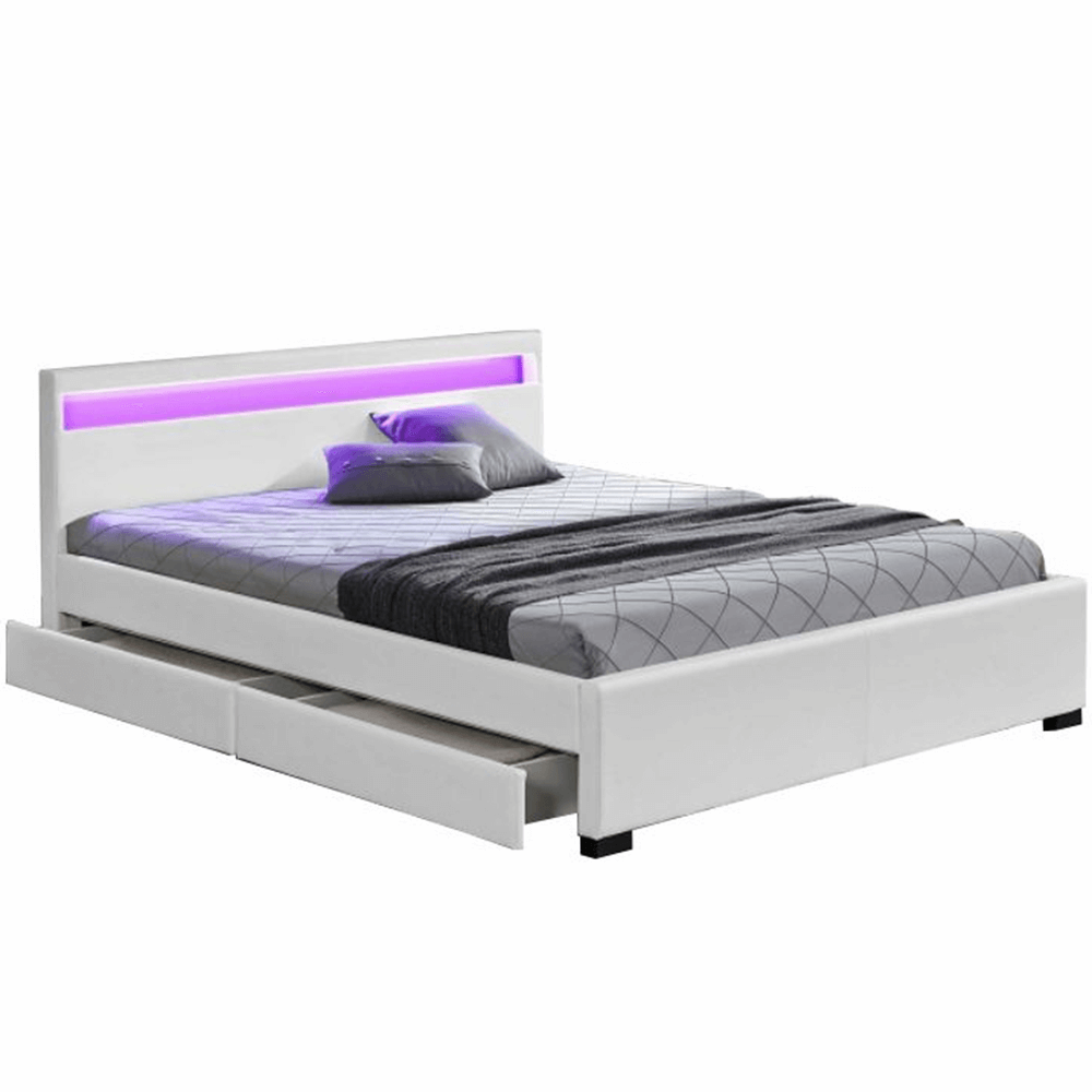 Lando-Pat matrimonial cu RGB LED iluminare, piele ecologică albă, 180x200, C- lando.md