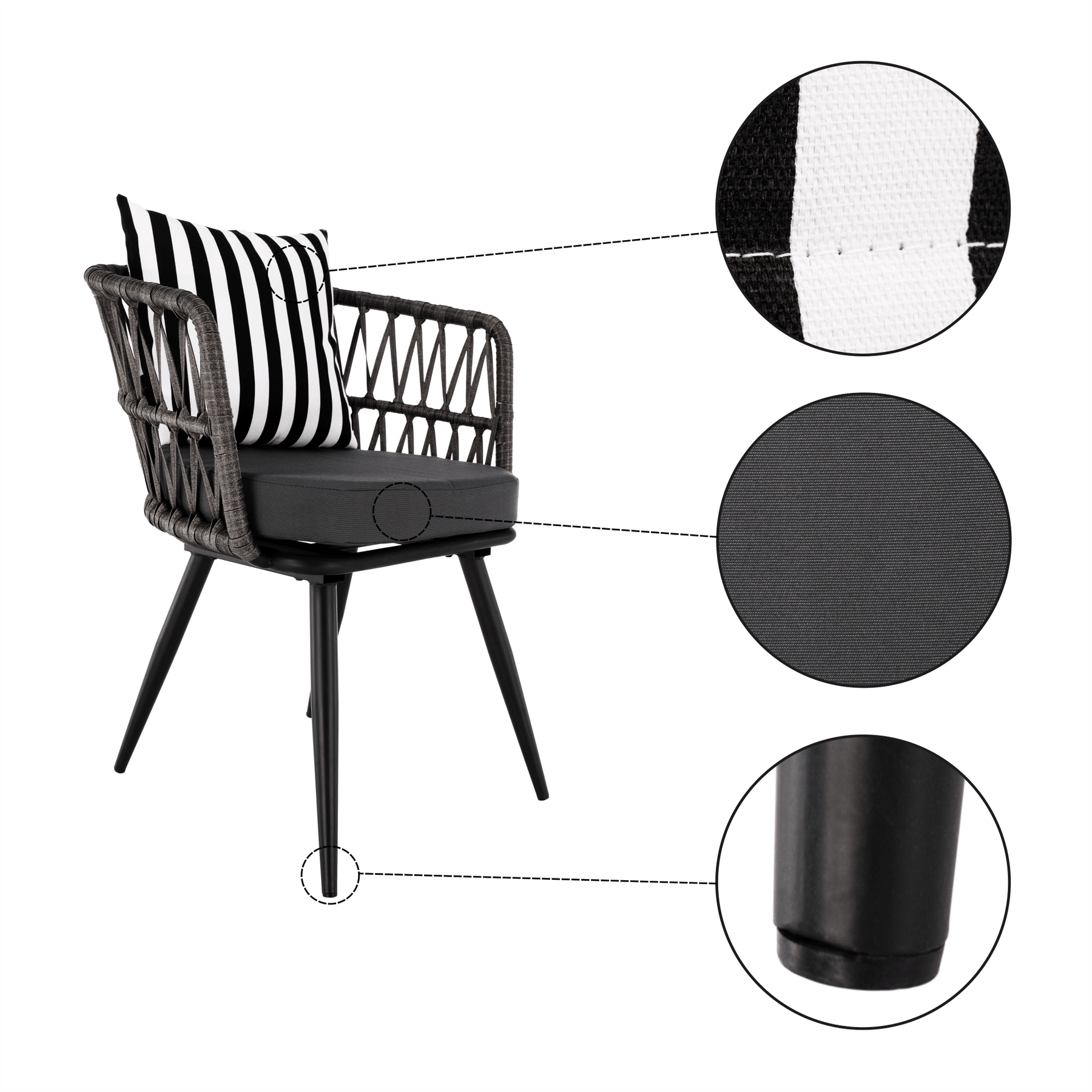Садовый набор из 5 предметов из ротанга Lando, черный / серый / черно-белая полоса - Мебель