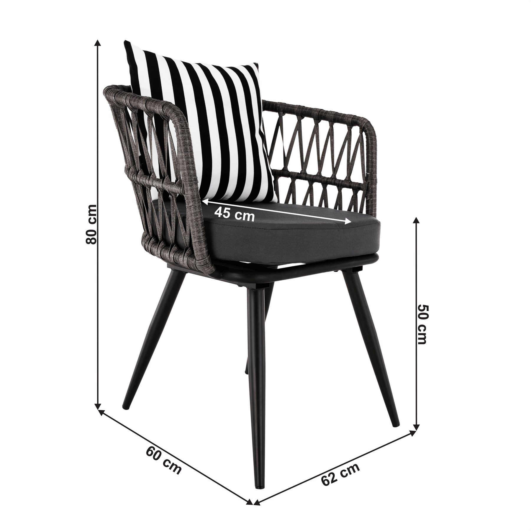 Садовый набор из 5 предметов из ротанга Lando, черный / серый / черно-белая полоса - Мебель