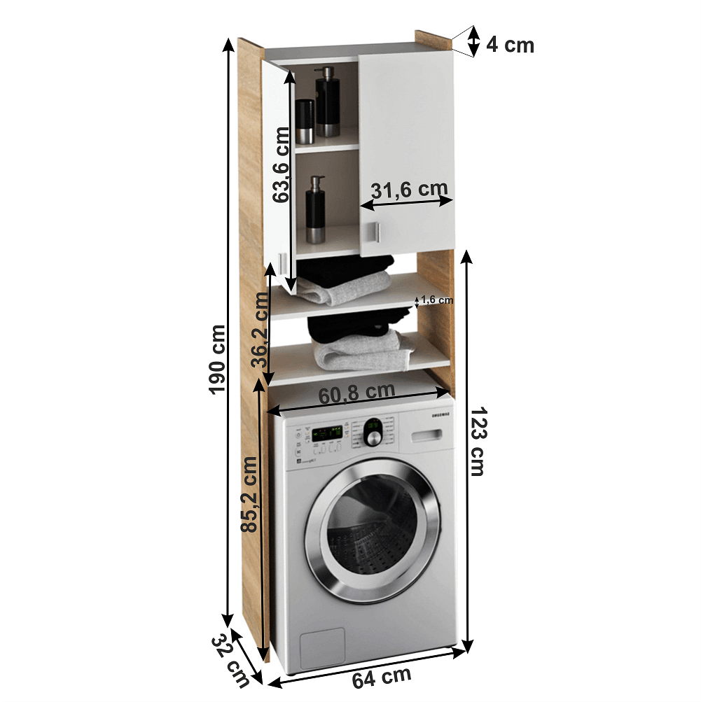 Ландо-Шкаф для стиральной машины, дуб сонома/белый, НАТАЛИ-мебель