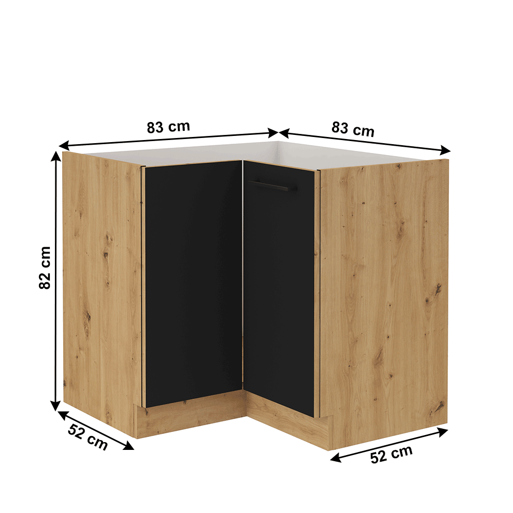 Lando-Dulap colţ inferior, negru mat / stejar artizan, MONRO 90/90 DN 1F BB- lando.md