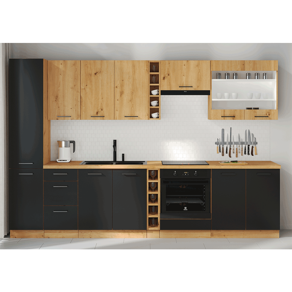 Dulap superior, negru mat / stejar artizan, MONRO 60/60 GN-72 1F Lando