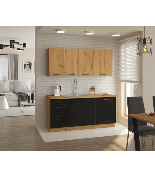 Încărcați imaginea în vizualizatorul Galerie, Dulap pentru produse alimentare, negru mat / stejar artizan, MONRO 40 DK-210 2F Lando
