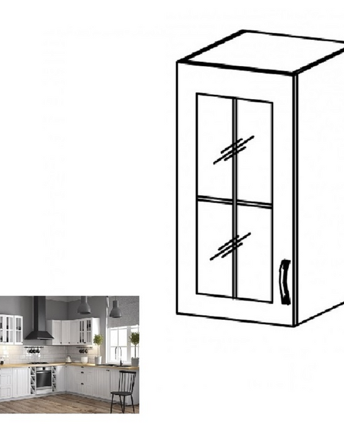 Загрузите изображение в средство просмотра галереи, Dulap superior cu sticlă G40S, model stânga, alb/pin Andersen, PROVENCE Lando - Lando
